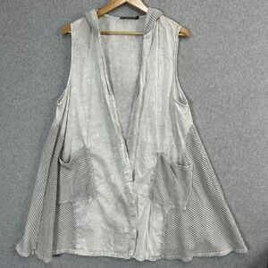 Beau Jours Hooded Vest Gray‎ Polka Dot Mesh Mixed Media Lagenlook Womens Large